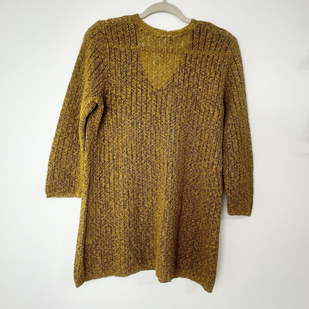 J. Jill Gilded Coin Mustard Yellow Open Knit Sweater Women’s M Petite - Picture 5 of 11